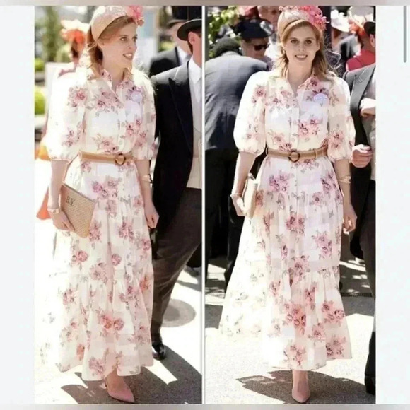 Zimmermann Rosa Midi Dress 2 US 8 M Silk Cotton Floral Stripe Tiered Belted Maxi - Picture 11 of 16